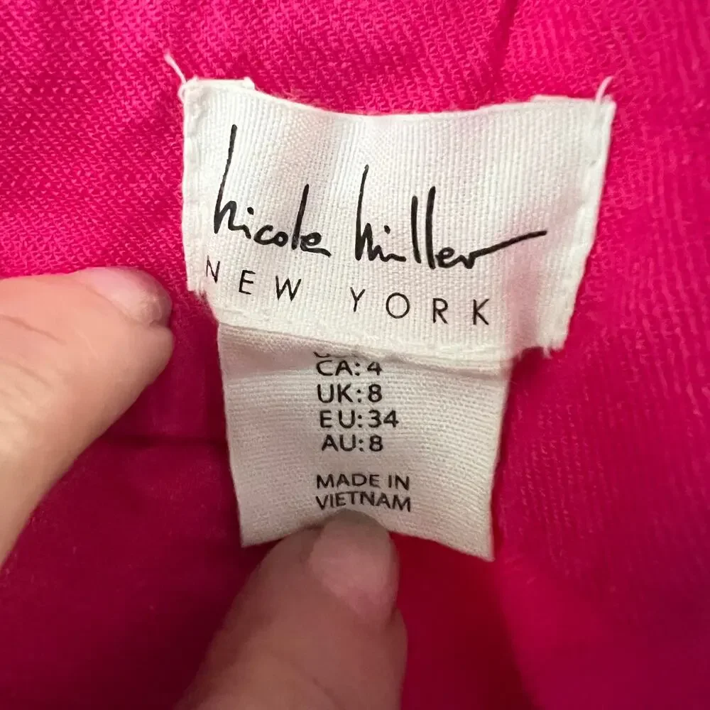 NICOLE MILLER Dark Pink Linen Blend Wide Leg Flared Pants 4  Office Casual